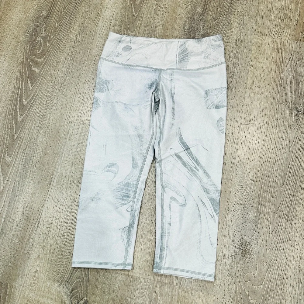 Alo Yoga Womens XS‎ Grey White Marble Abstract Print Cropped Leggings High Rise